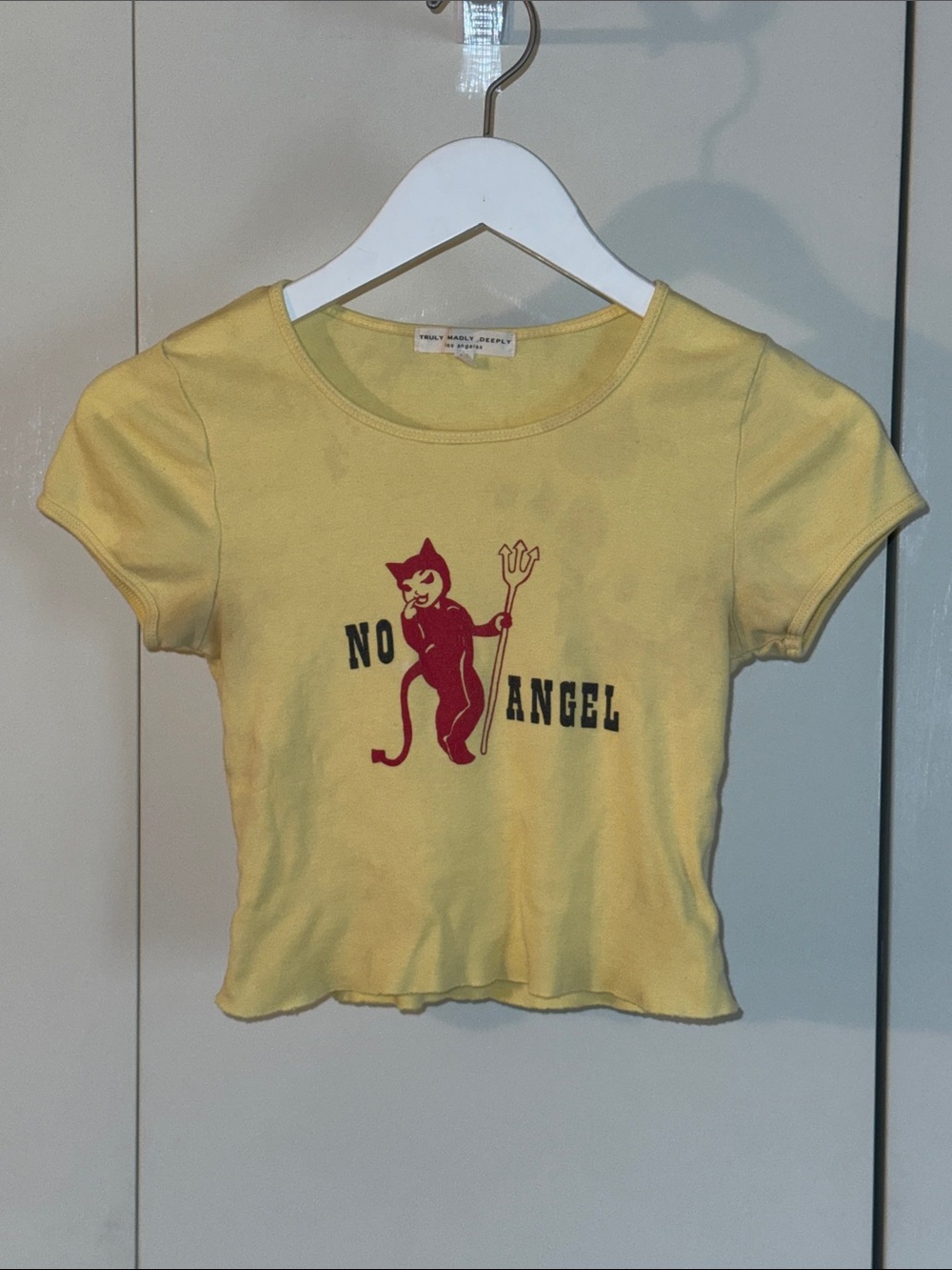 “No Angel” Yellow Graphic Crop Tee
